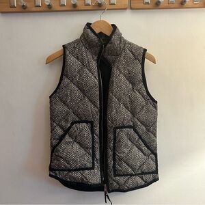 JCrew Herringbone Black and White Polyester Puffer Vest XXS